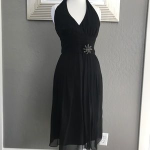 Black Maggy London Halter Dress with Star Broach
